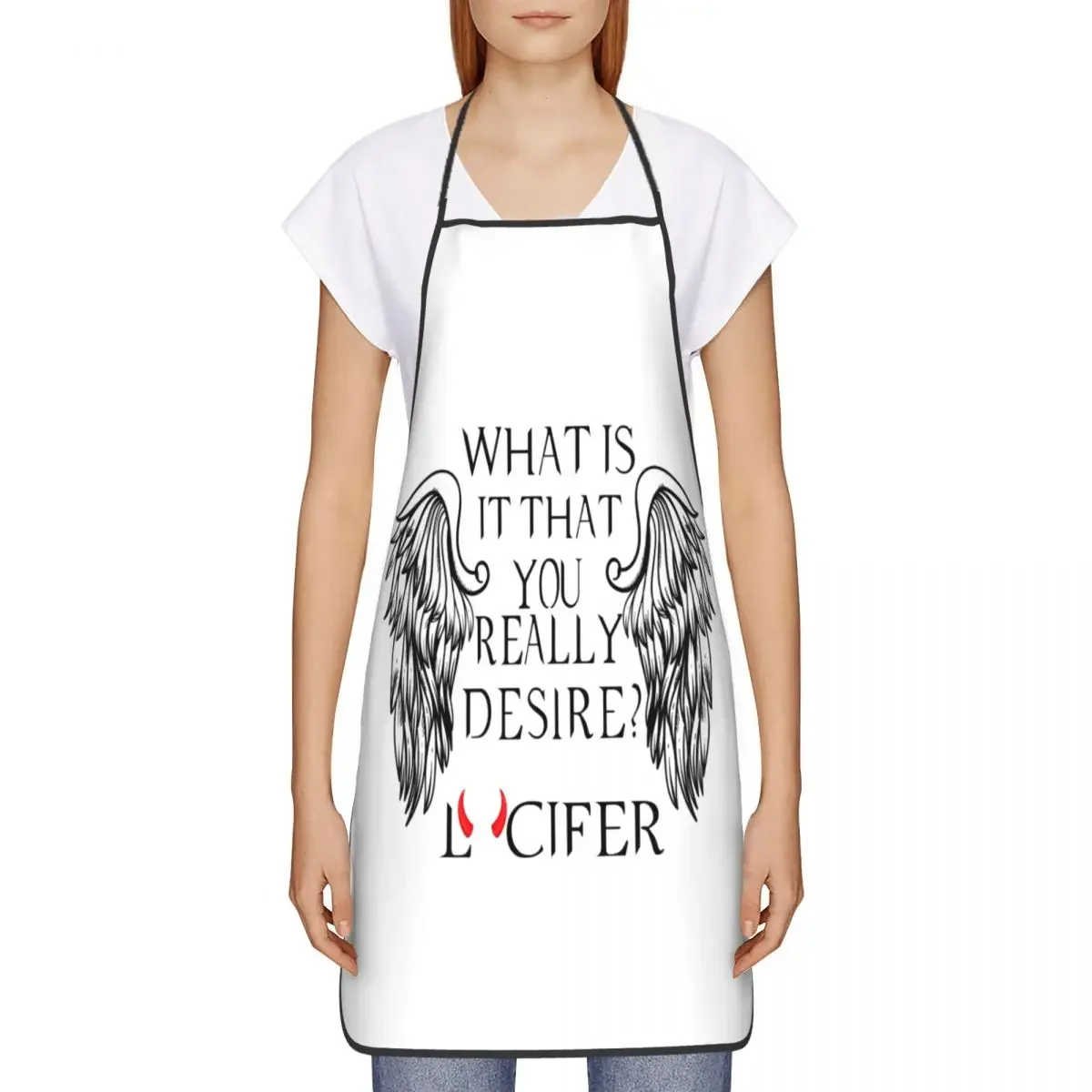 Lucifer Morningstar Wings Bib Apron Men Women Kitchen Chef What is It That You Truly Desire Tablier Cuisine for Cooking Baking