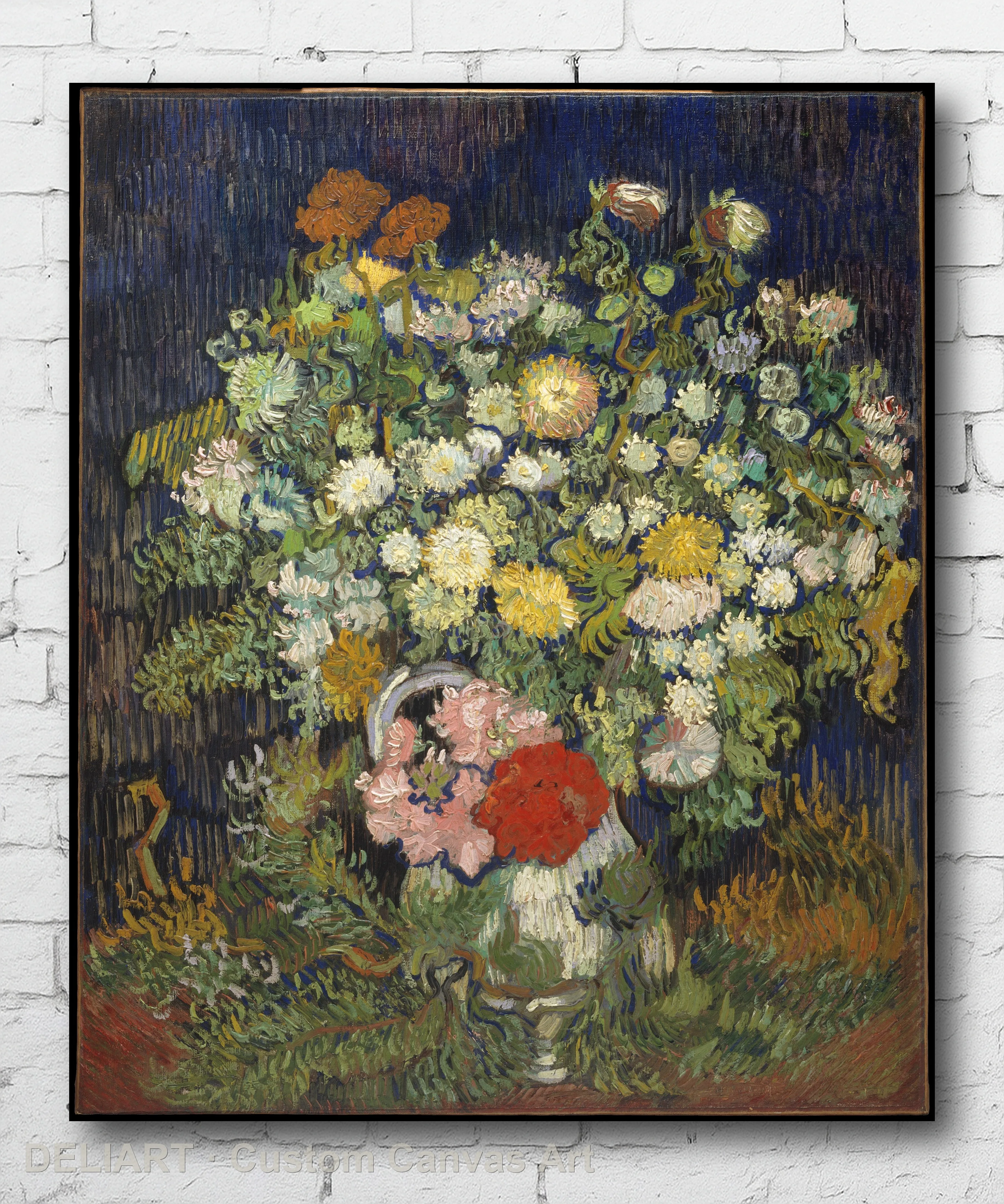 Bouquet of Flowers in a Vase by Vincent van Gogh - Impressionist Fine Art Canvas Wall Art Poster Print Home Decor Unframed