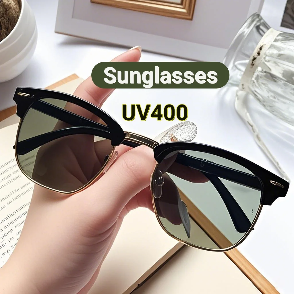 

Retro Classic Rice Nail Half Frame Sunglasses High-end and Versatile Outdoor Sun Protection and UV400 Protection Sunglasses