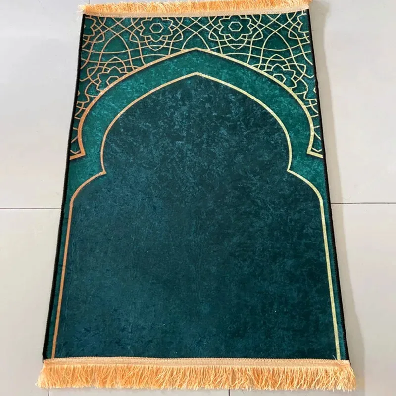 2024 Gold Diamond Velvet Thickened Adult Worship Mat Non-slip Soft Worship Rug New Ramadan Gift Portable Muslim Prayer Carpet