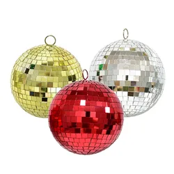 8-20cm Silver/Gold/Red Mirror Disco Ball Hanging Ornament Christmas Tree Decor Stage Light Rotating Glass Ball Bright Reflective
