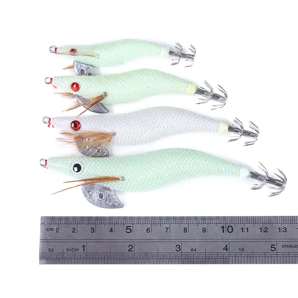 HENGJIA Leurres de calmar lumineux Glow Wood Shrimp with Octopus Squid Jig Hooks Cuttlefish Fishing Lure 2.0# 2.5# 3.0# 3.5#