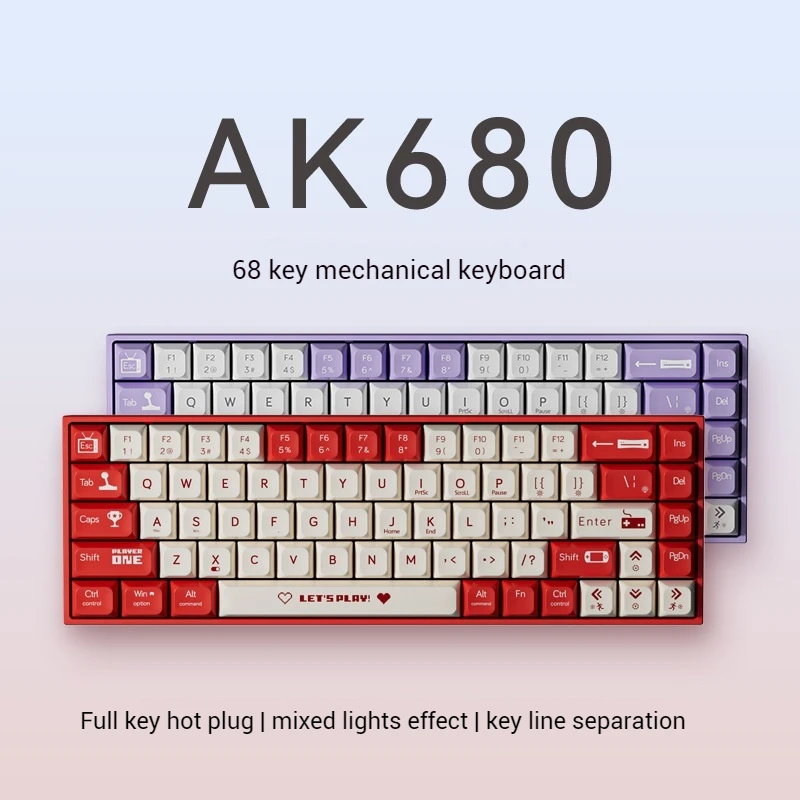 Ajazz Ak680 Mechanical Keyboard Abs Keycap 68 Keys Wired Wireless Bluetooth Game Hot Swap Custom Gasket Laptop Gift Portable