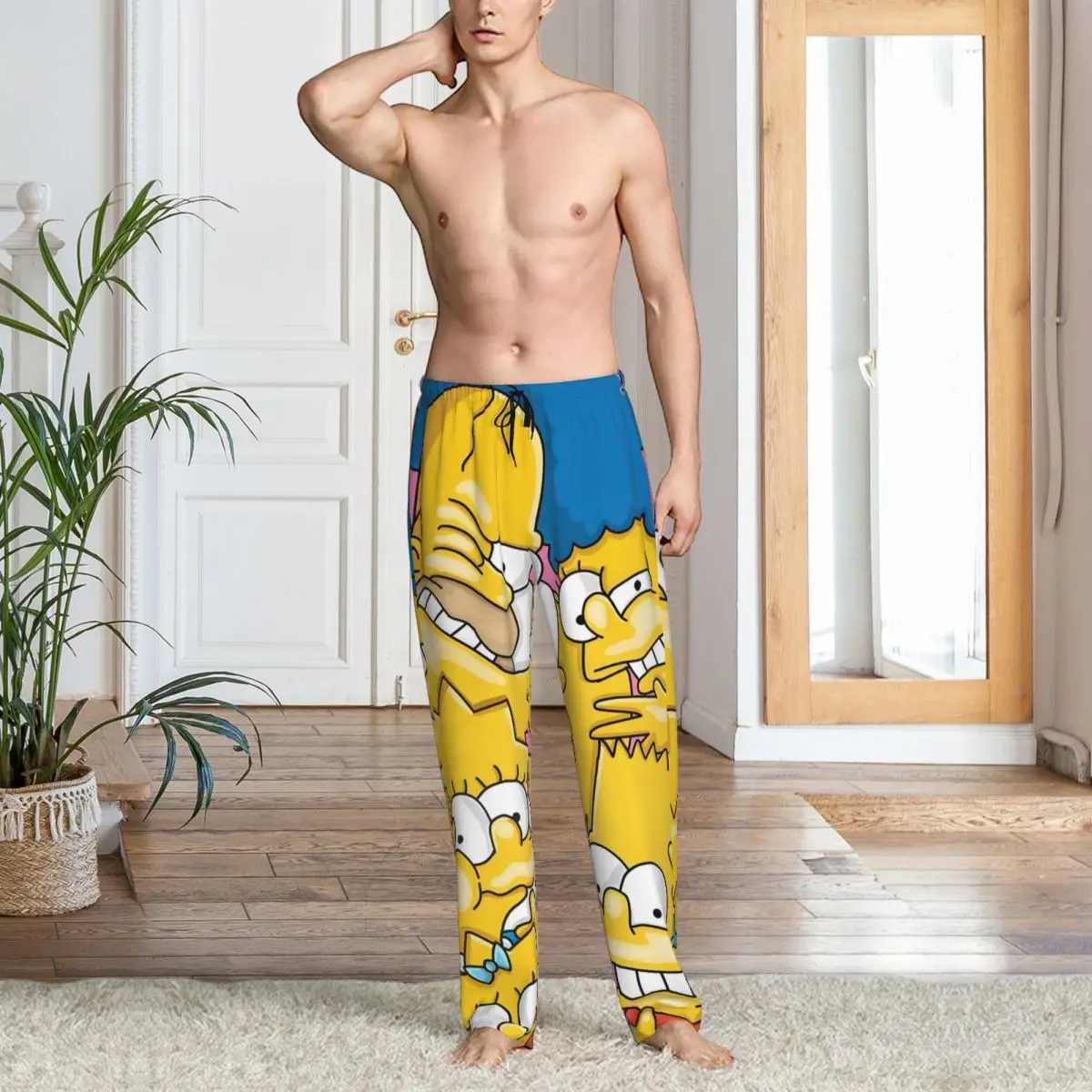 Calças de pijama Simpsons masculinas personalizadas estampadas com desenhos animados de comédia Calças de dormir para dormir com bolsos