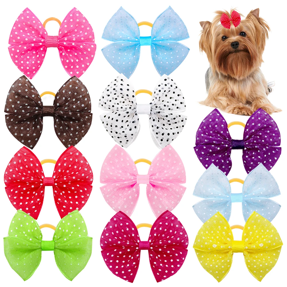 50 Pcs In pairs New Mix Color Dog Hair Bows Make of Lace Dog Hair Bows Rubber bands Pet Grooming Accessories Products Cute Gift
