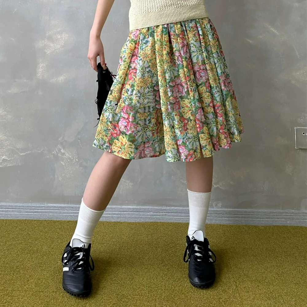 Women's Floral Printing High Waist Retro Fashion Skirt, Temperament Commuter Peplum, A-line Skirt, New, Summer, Y2k, 2024