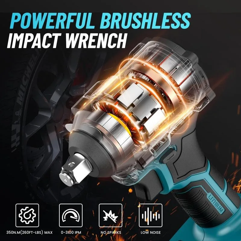 Seesii 1/2-inch Cordless Impact Wrench with 260 Ft-lbs, Brushless 1/2