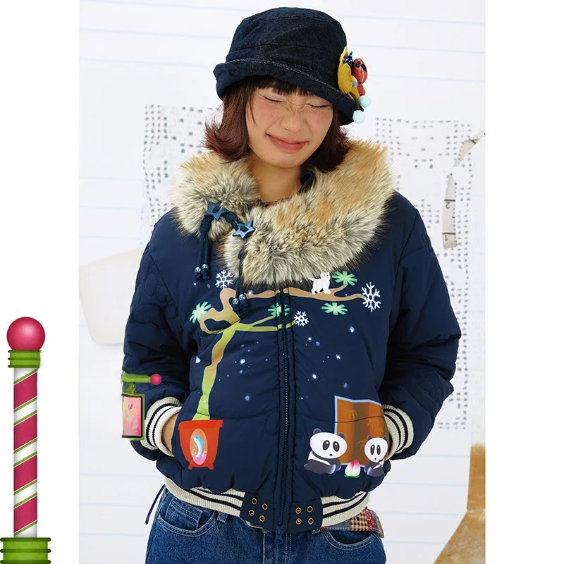 

Ветровка Panda Screen Snow Claw с вышивкой, хлопковая куртка, специальный проект от Lao Le Office UFO25, весна 2025, женская коллекция