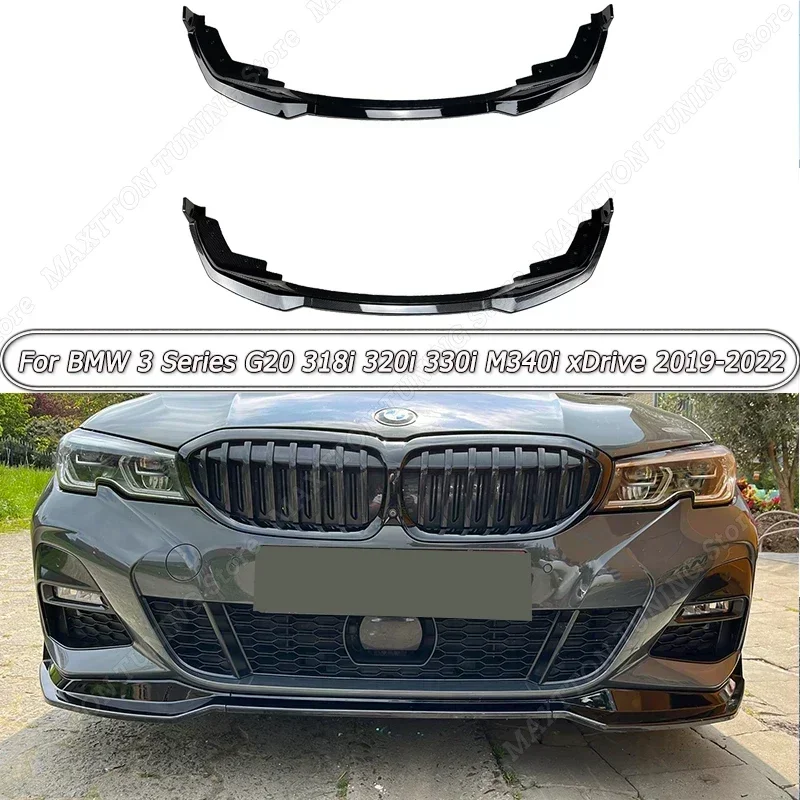 

For BMW 3 Series G20 318i 320i 330i M340i xDrive 2019-2022 Front Bumper Splitter Lip Diffuser Protector Gloss Black/Carbon Look