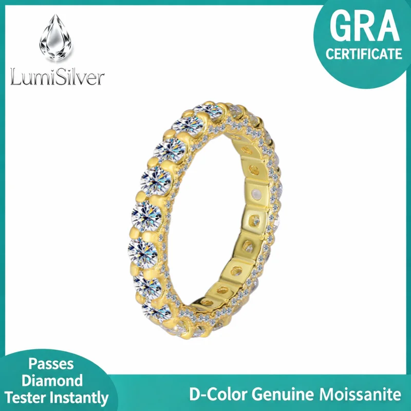 2.2CT Round Moissanite Full Eternity Band Ring 925 Sterling Silver Women Stackable Wedding Fine Jewelry Gift