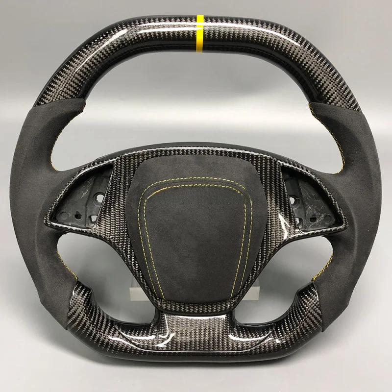 For Chevrolet Corvette C7 Customized Carbon Fiber Flat Top Sports Steering Wheel with Paddle Shifters