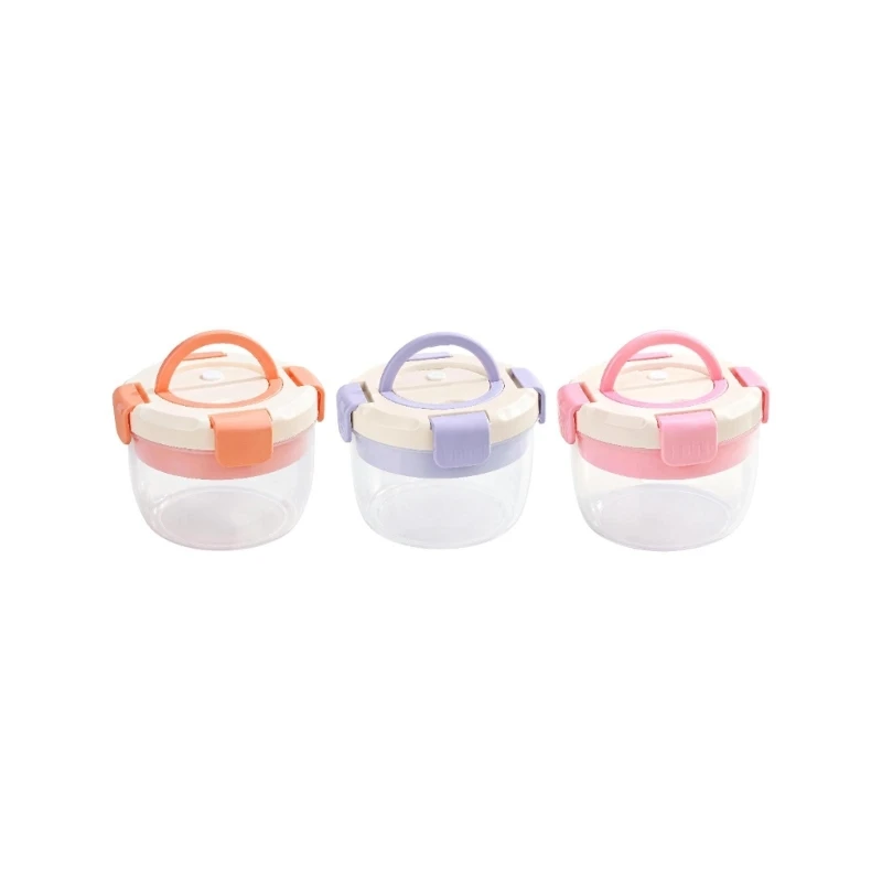 2025 New Round Lunch Container, Leak Proof Salad Bowl with Two Polypropylene Sections, Carry Handle, Four Visible Lid