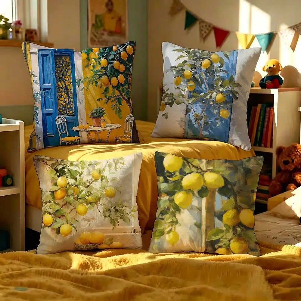 Retro Lemon Garden Canvas Art Pillow Gift Home Office Decoration Bedroom Sofa Car Cushion Cover case 45x45