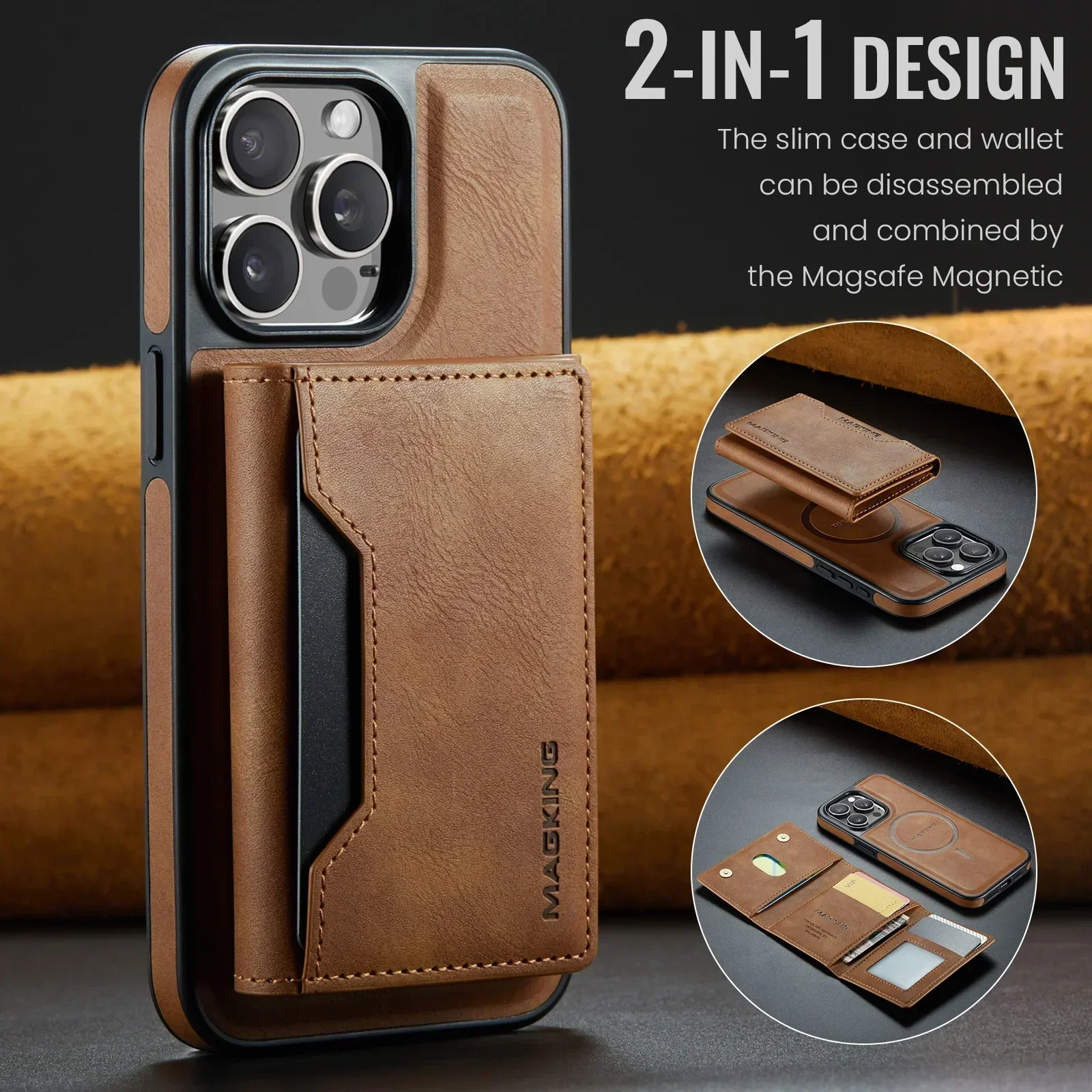 Detachable Premium Magnetic Wallet Case for  iPhone 17 16 15 14 13 12 ProMax RFID Blocking PU Leather with Card Holder