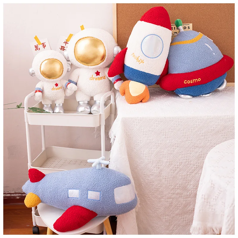 Cute Plush Astronaut UFO Rocket Airplane Toy Stuffed Soft Science Space Pillow Doll Creative Toys Birthday Gift Decor