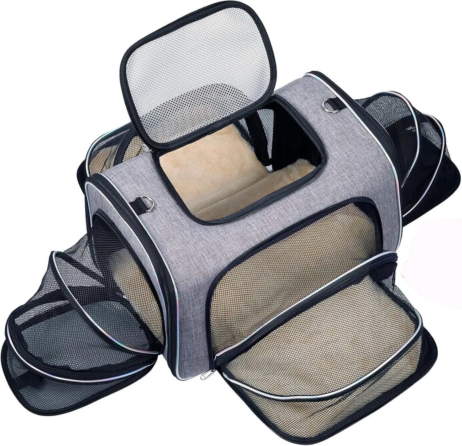 

4 Way Expandable Cat Carrier, Airline Approved Soft-Sided Collapsible Pet Travel Carrier with Removable Fleece Pad, for Cats