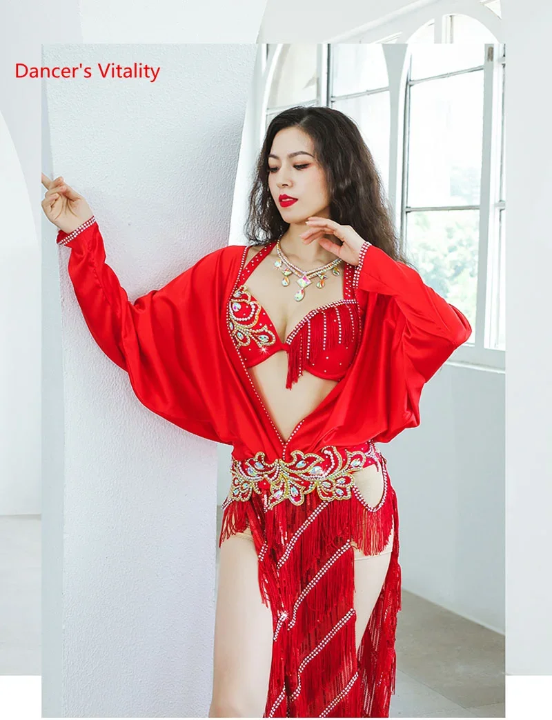 Belly dance performance Suit for women bellydancing bra+stone top+tassel skirt 3pcs outfit child High-End Custom Exotic clothing