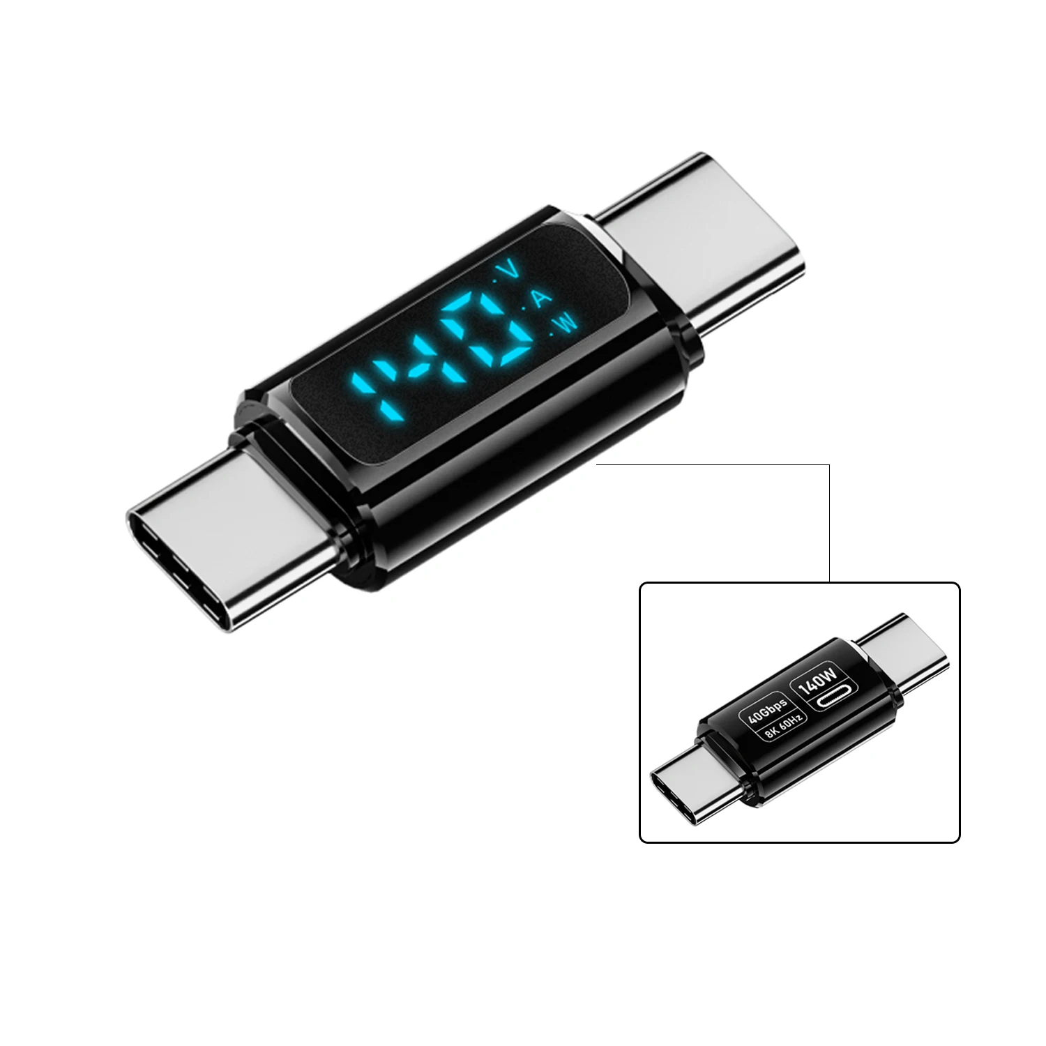 USB4 40Gbps USB Type C Extension Adapter 140W PD Fast Charging 8K@60Hz Video Converter Smart LED Digital Display Tester Detector