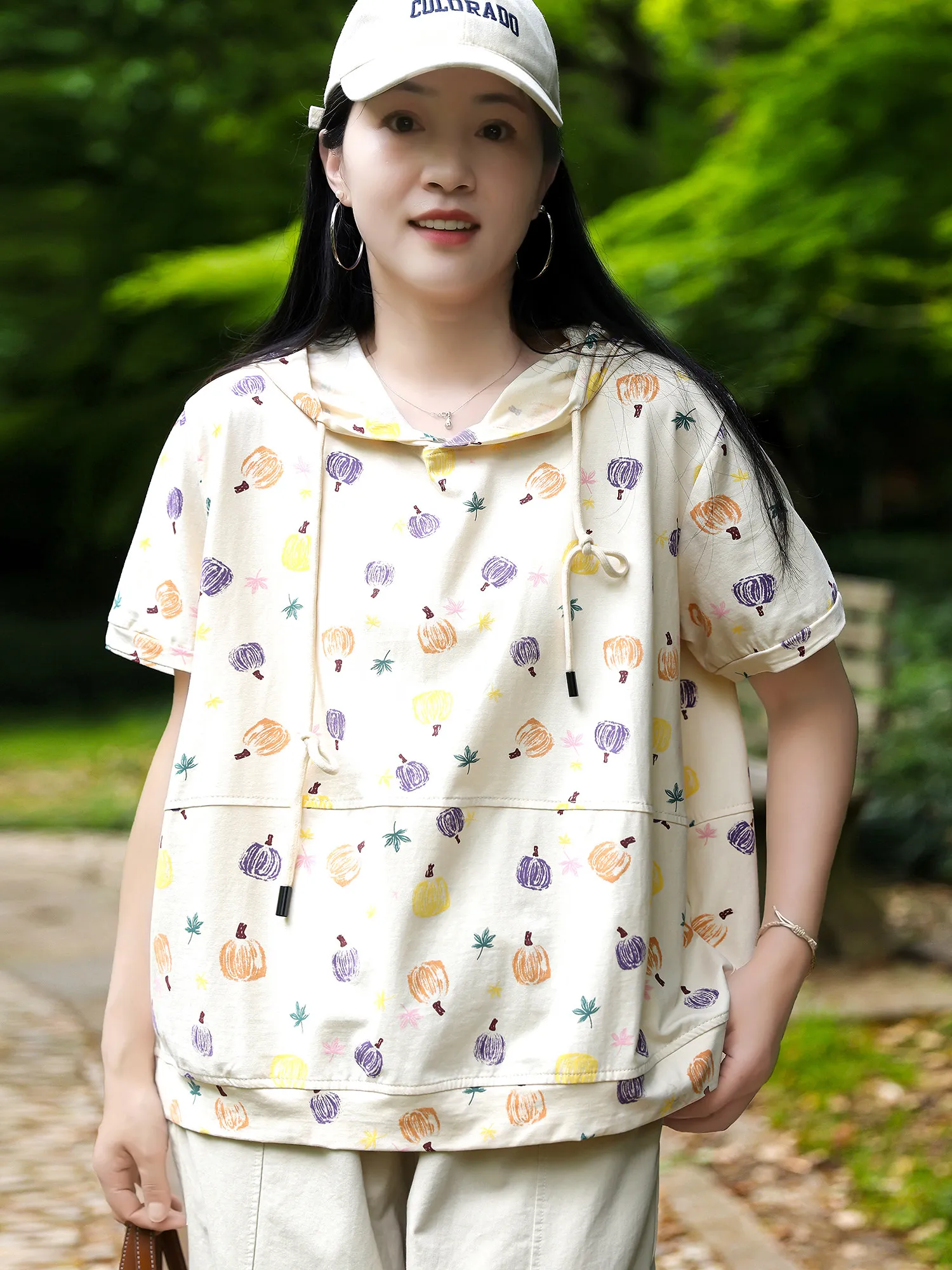 

Summer New Women's Hooded T-shirt Loose Printed Commuter Top