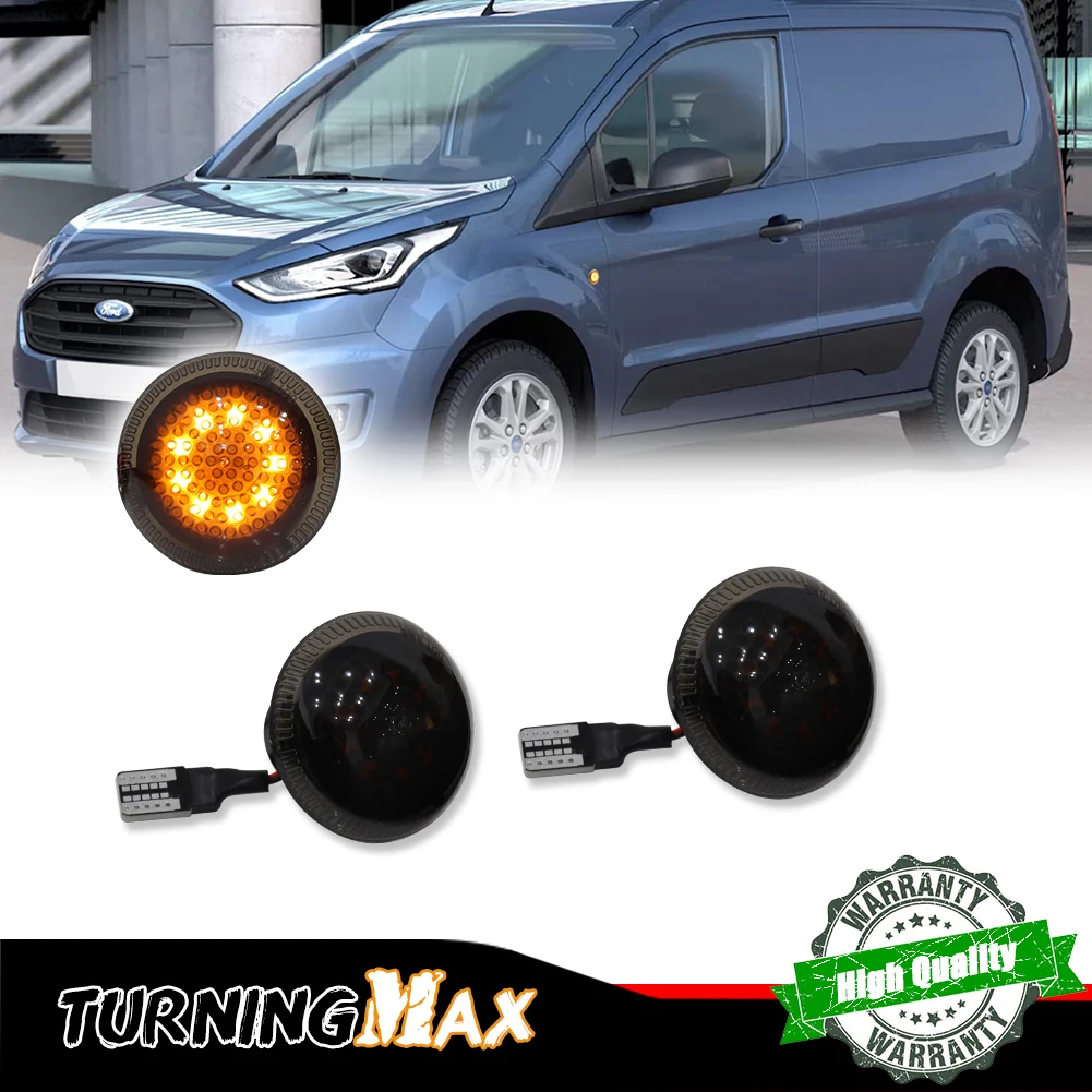 Smoked / Clear Lens T10 Amber LED Car Front Fender Side Marker Repeater Lights Kit For Ford Transit Connect 2010-2021