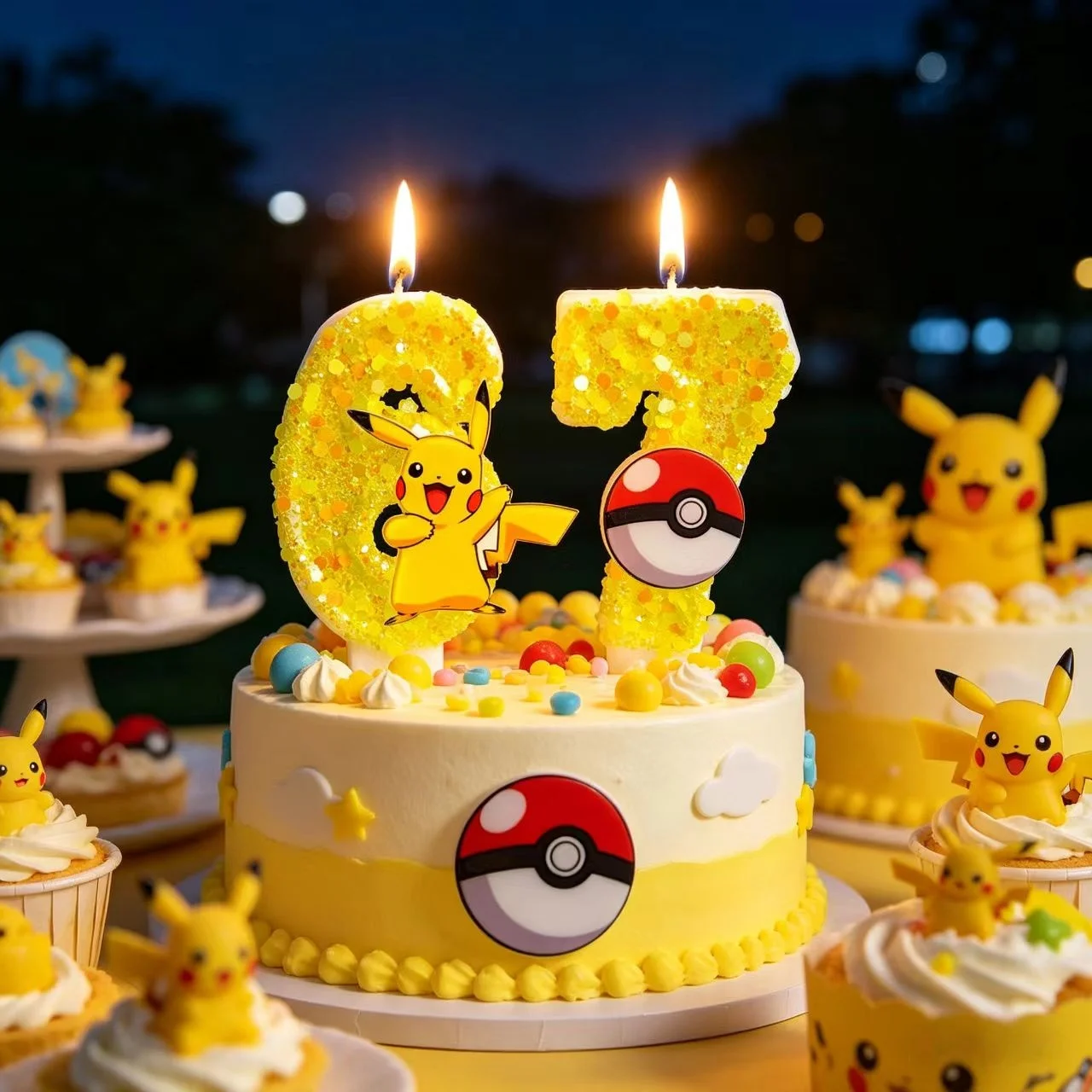 Süße Pikachu-Geburtstagskerze im Cartoon-Stil, stylischer Kuchenaufsatz für Geburtstagsparty-Dekoration