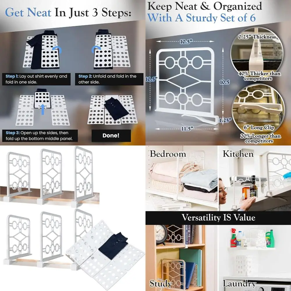 

Maximize Storage with T-Shirt Board Dividers - 6-Pack for Closets, Kitchens, and More