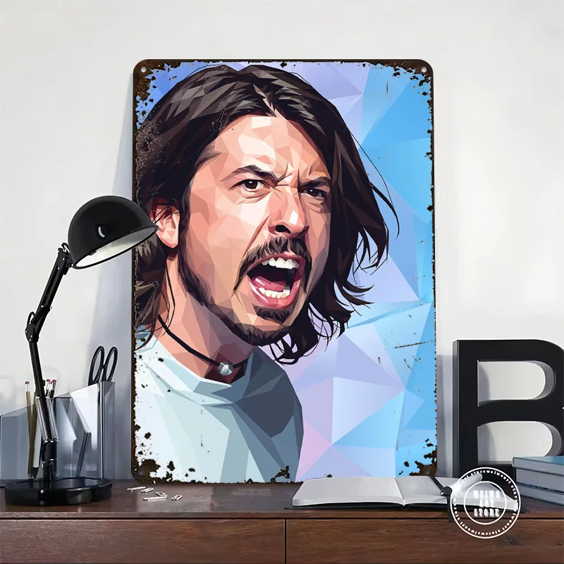 Dave Grohl Polygon Portrait Metal Poster Perfect Gift for Fans Lovers Personalized Wall Art Metal Sign for Bedroom Decoration