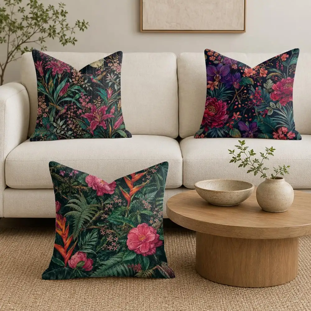Moon & Hummingbird Floral Art Cushion Cover Plush Fabric Soft Double-Sided Printed Sofa Warm Winter Home Gift Pillow Cover