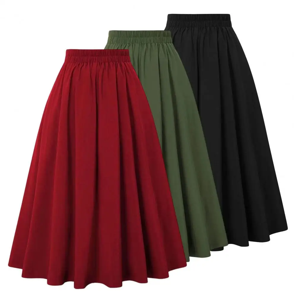 

Teenage Girls' Trendy Long Skirts Vintage Fashion Casual Slimming High Waist Big Swing Skirt With Double Breasted Decoration
