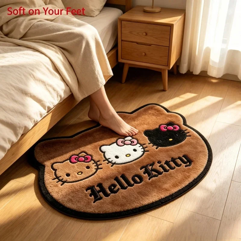 Halloween Hello Kitty Three‑Color Cat Head Irregular Floor Mat Short Plush Non‑Slip Absorbent Entry Doormat