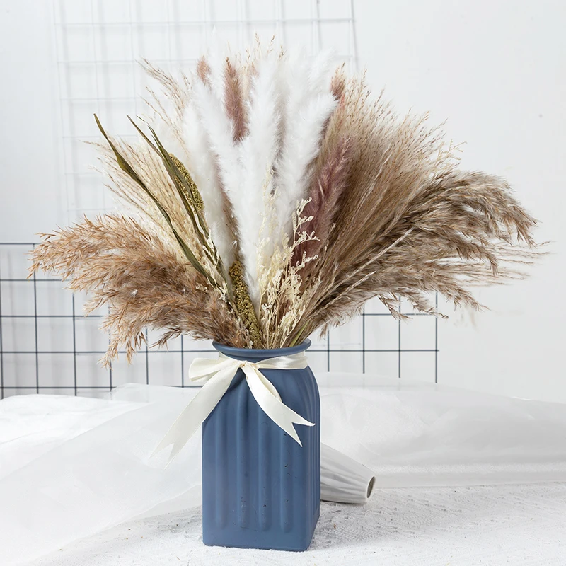 

80pcs Dried Natural Fluffy Pampas Grass Bouquet Boho Home Decor Pampas Decoration Large Reed Bunny Tail Wheat Wedding Decorative