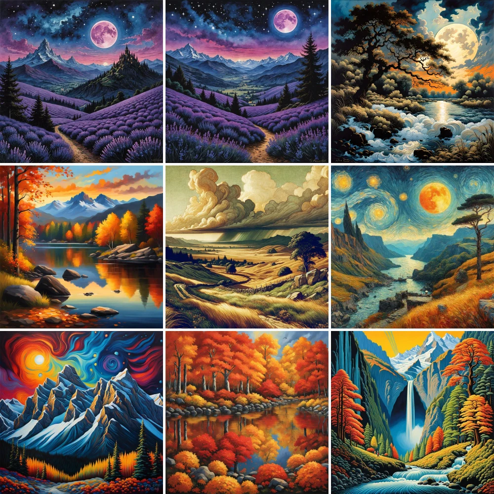 Landscape Moon Night Printed Canvas 11CT Cross Stitch Set Embroidery Knitting Hobby Handicraft Handiwork Magic Sales Wholesale