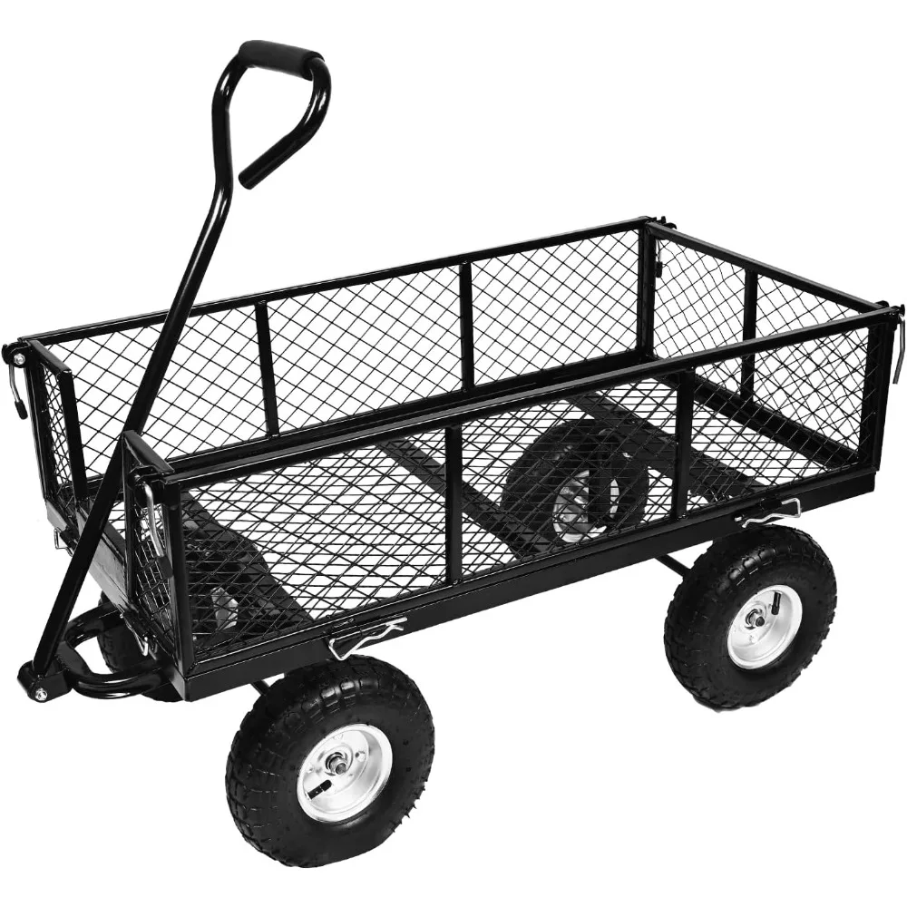 Carrito de jardín plegable con ruedas, carrito con ruedas, Asa giratoria de 180 ° y lados extraíbles, 900lbs