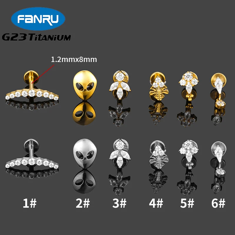 

1PC G23 Titanium Implant Grade Ear Stud Piercing Labret Zircon Flower Pendant Internal Thread Lip Stud Body Piercing Jewelry 16G