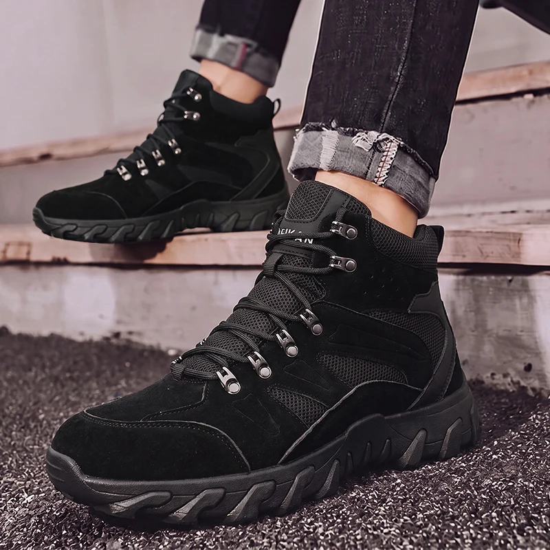 Herren High-Top Taktische Stiefel mit Schnürung, rutschfeste dicke Sohle, atmungsaktive Mesh-Knöchelstiefel, Herrenschuhe für den täglichen Outdoor-Einsatz. – Detail 3