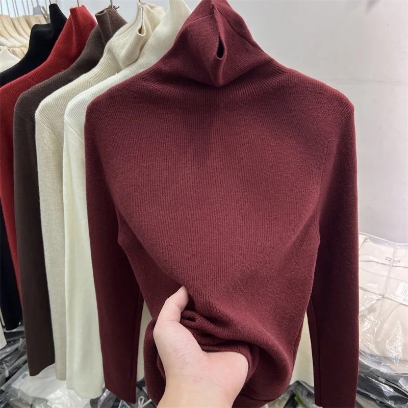 New Solid Color Slim Turtleneck Sweater Autumn Winter 2025 Women's Pullover Warm Soft Knitted Casual Knitted Base Layer Tops 45