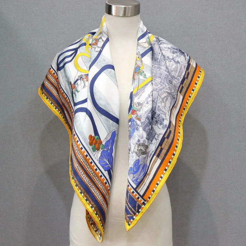 High-end Elegant Female Exquisite High Luxury Dressage Double-sided Printed Quality 18MM Twill Silk Versatile Square Scarf Shawl