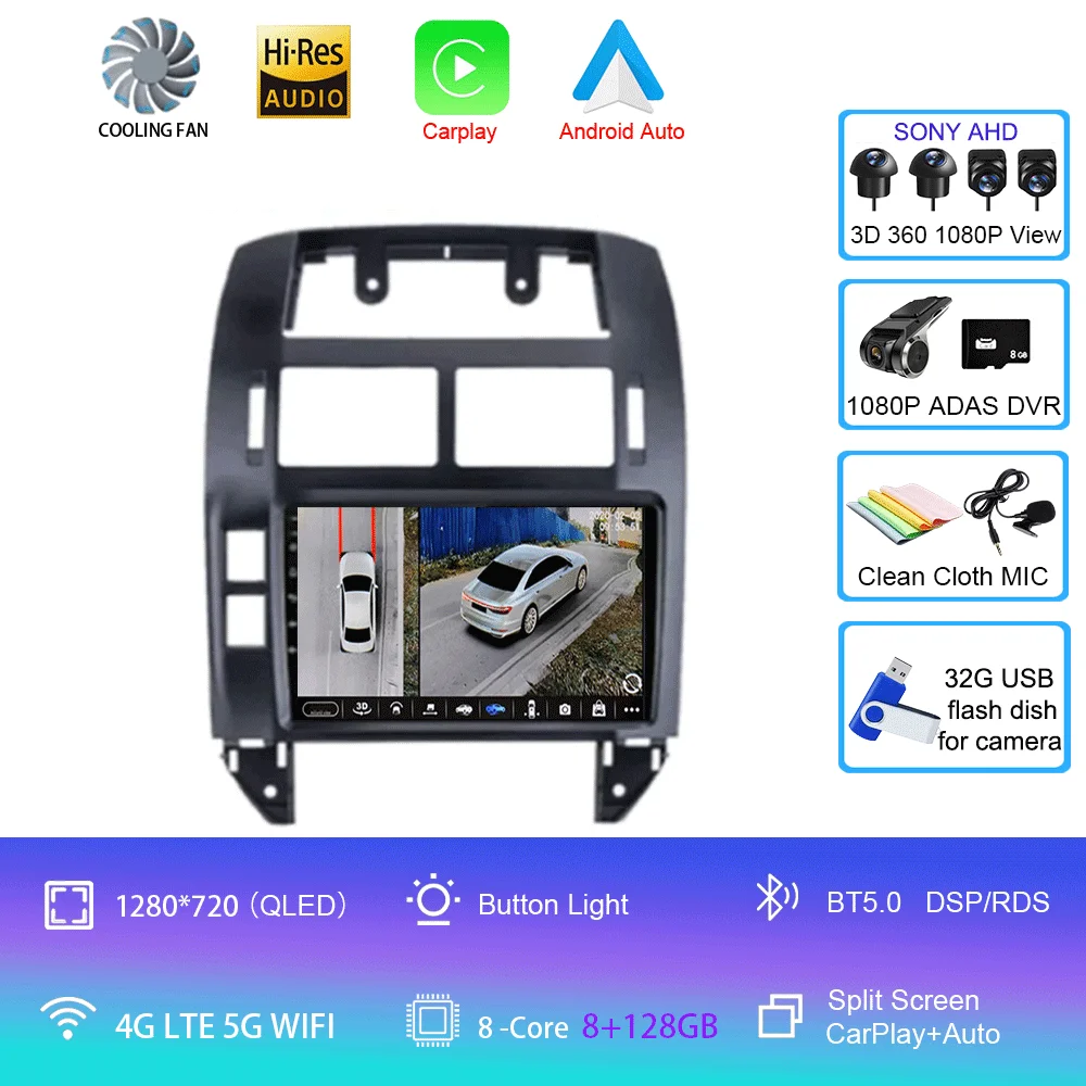Android 16 autoradio voor Volkswagen Polo Mk4 IV 4 2001 - 2009, videospeler, navigatie, stereo, GPS, geen 2din, 2 din dvd, 4G+WIFI, DSP
