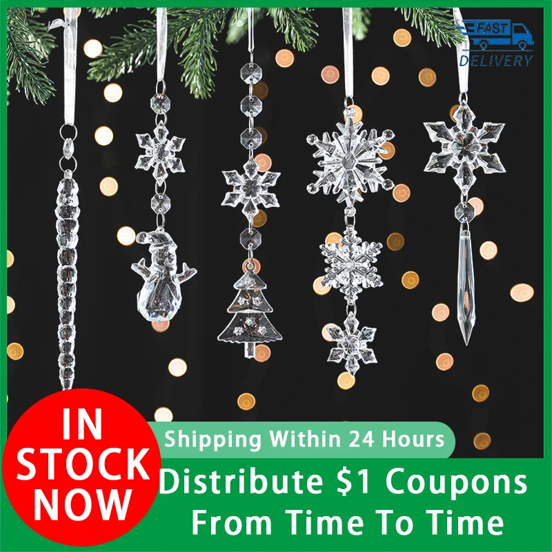 

Christmas Snowflake Transparent Crystal Acrylic Sequin Christmas Tree Pendant DIY Home Decoration New Year Decorations Wholesale