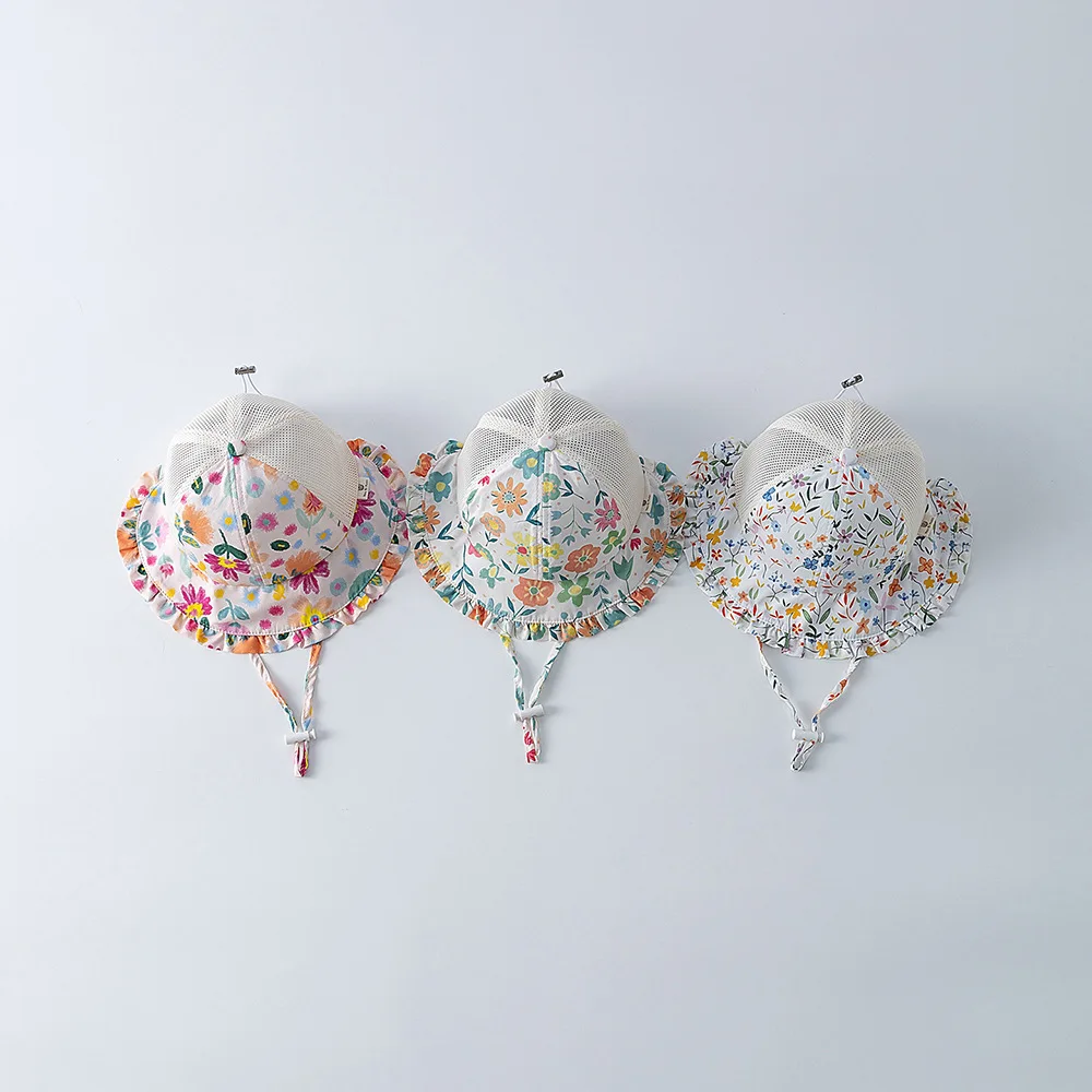 

Летние тонкие детские кепки с цветочным принтом для мальчиков и девочек, модные хлопковые солнцезащитные шляпы с широкими полями, повседневные кепки для младенцев, детские шляпки с цветами