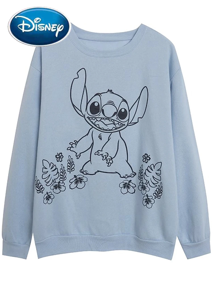 

Disney Sweatshirt Stitch Little Monster Flowers Print Sweet Women Long Sleeve O-Neck Pullover Jumper Fleece Top Femme Streetwear