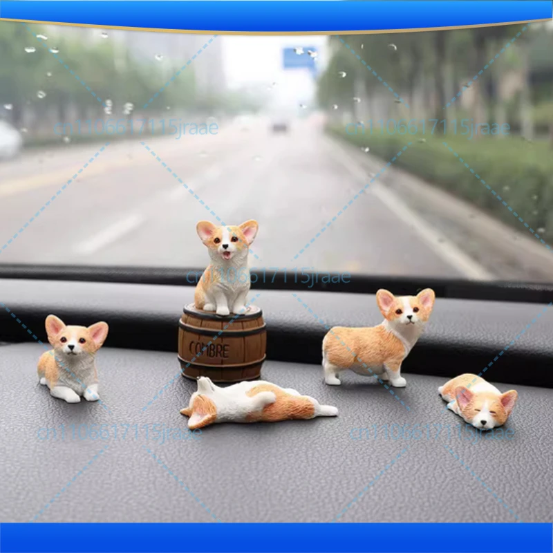 3pcs Dashboard Dog Toys Accessories Decorate Exquisite Mini Corgi Resin Doll Ornament Auto Interior Cute Puppy Gift Decorations