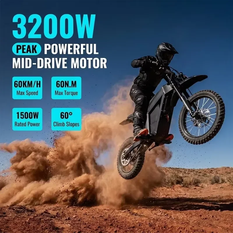 STROVAN US Warehouse 3-Day Ship 48V 1500W Mid-Drive Motor 80-90km 150kg OEM Adult Electric Bike Electric Dirt Bike Moto