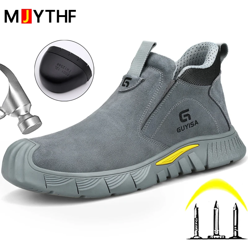 Botas de seguridad con punta de acero para hombre, zapatos de trabajo indestructibles, antigolpes, novedad