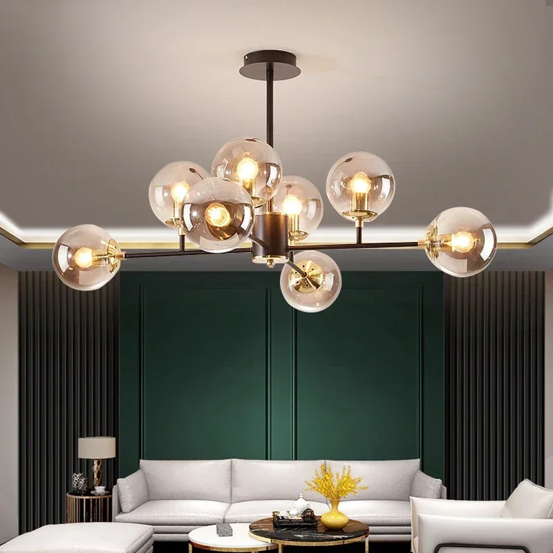 

Modern Black Chandelier For Living Room Home Decor Dining Table Kitchen Island Gold Ceiling Pendant Lamp Nordic Glass Lighting