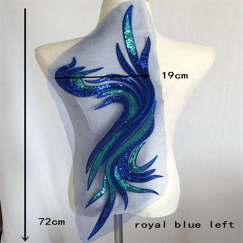 Large Golden Red Blue Paillette Sequin Embroidery Phoenix Peacock Feather Sew-on Patch Applique For Clothes DIY Decors