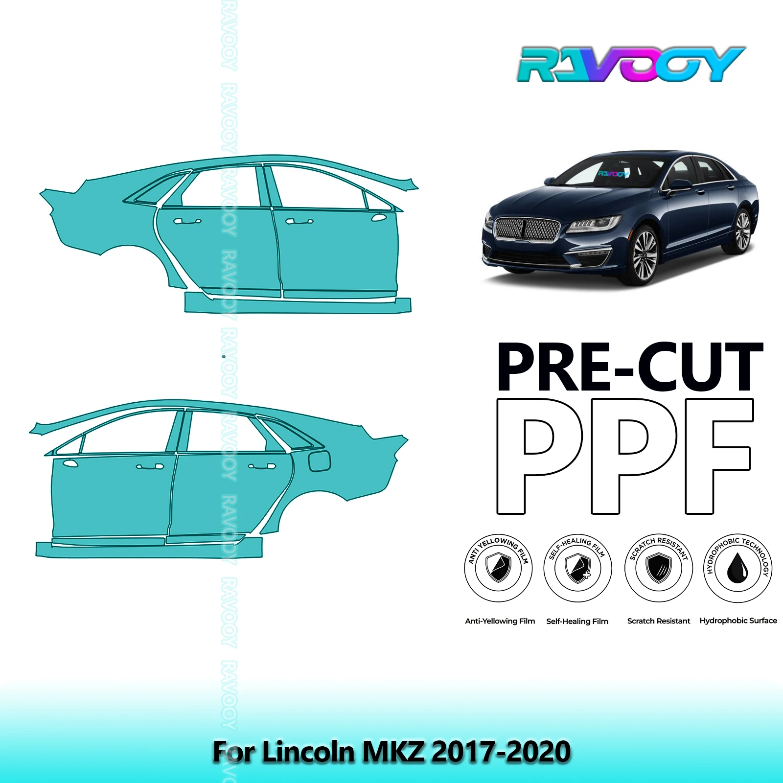 

For Lincoln MKZ 2017-2020 8.5mil Clear Matte Pre-Cut PPF Door & A/B Pillar Kit TPU Paint Protection Film Set
