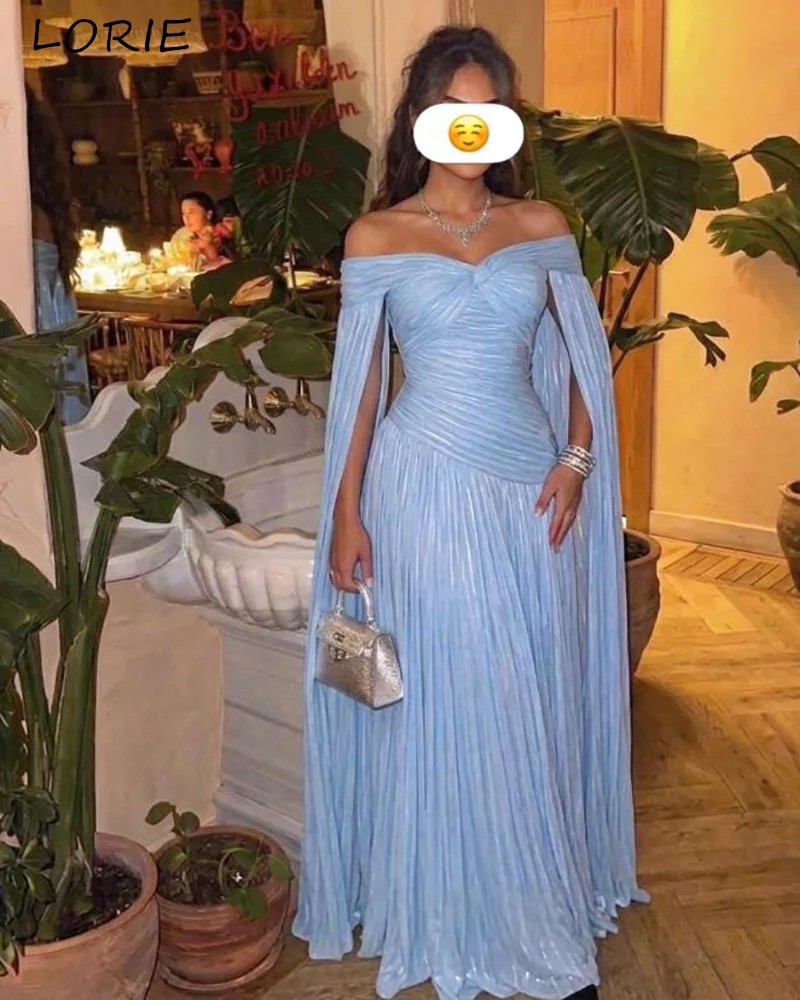 

LORIE Shiny Party Dress Off Soulder Ruched Shawl A-Line Pleats Evening Dress Prom Dress Crepe Sparkly Party Gown Club Customized