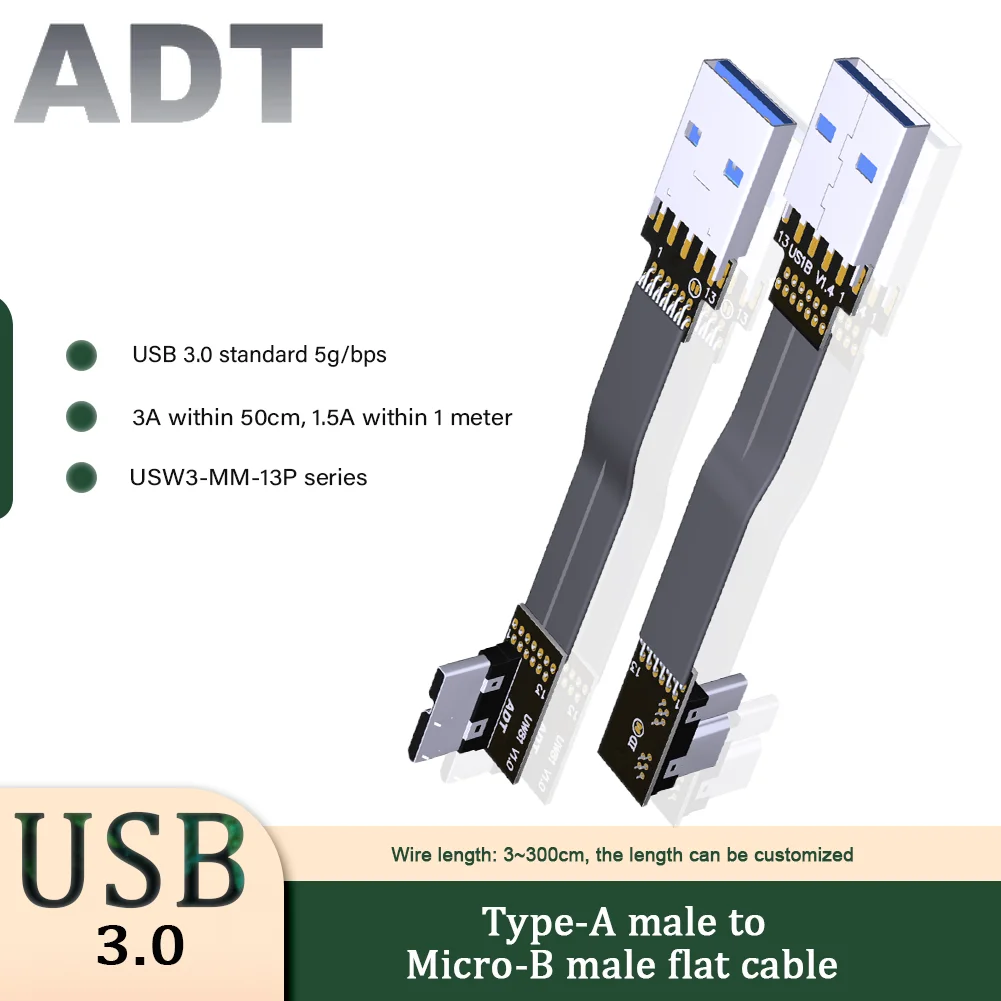 

Micro USB Ribbon Cable USB 3.0 Male To Male FPV Flat Extension Thin Cable Type-A To Micro-B Fold 90 Photography Cord Support OTG