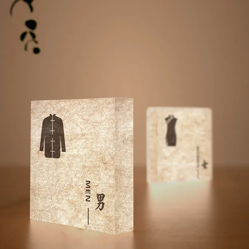 Luminous Acrylic Restroom Sign Chinese Style Rice Paper Design Bathroom Door Plate Men Women Toilet Indicator House Number
